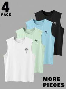 Genlund 4-Pack Men's Summer Palm Tree Print Casual Loose Tank Top Men Tank Tops Beach Muscle Shirts - Multicolor - View 3