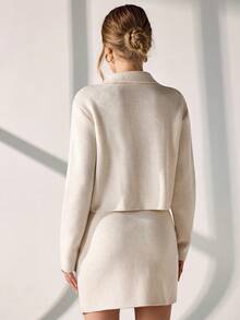 CLARA VERO Women Sweater 2 Pieces Cardigan And Skirt Detail For Winter Button Detail,Petite Co Ord Set,Petite Co Ord,Co Ord,Loungewear Set,Knitted Co Ord Set,Petite - Cream - View 2