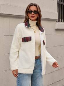 EURMUSE 贴领长袖蓬松大衣 - 白色 - 查看 3