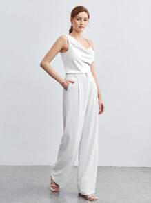 BizChic Women's Asymmetric Design Ruched Metal Decor Strap Blouse, Basic Minimalist Elegant Chic Business Casual, Suitable For Urban Commute, Office, Teacher, Wedding Guest, Music Concert - White - View 4