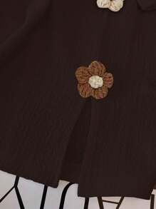 Franclia 时尚圆领短袖T恤，甜美辛辣3D花卉图案美拉德印花夏季棕色大学风服装 - 棕色 - 查看 3