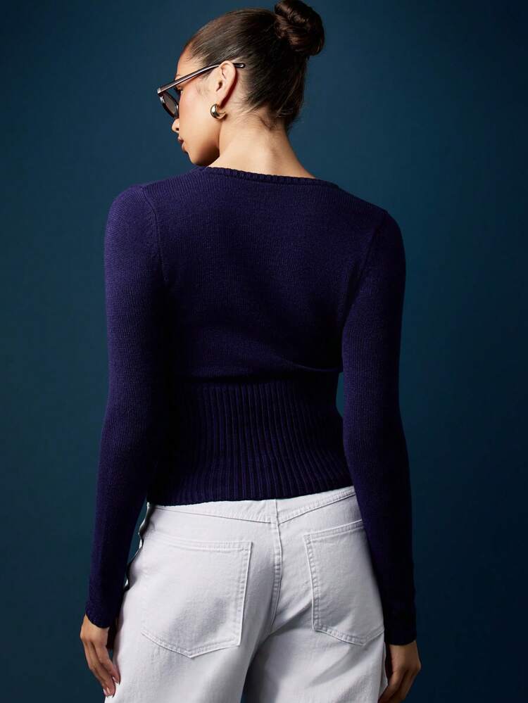 MISSGUIDED Stripe Detail Fitted Knit Crop Sweater Long Sleeve Turtleneck Winter Fall Fashion Ribbed Design Pullover Top Casual Party Versatile Classic