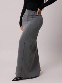 Radiana 女士灰色复古优雅简约修身直筒裙，通勤百搭 - 灰色 - 查看 5