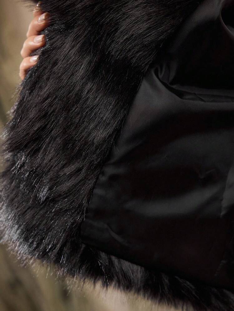 WATERFALL LONG SLEEVE FAUX FUR COAT FOR AUTUMN & WINTER