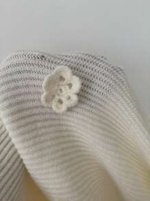 SHEIN Tall 女式深V领喇叭袖3D花卉针织连衣裙，复古斯德哥尔摩风格，优雅百搭，适合音乐会、节日、教师节 - 杏色 - 查看 7