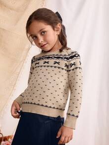 Blossori 女童法式优雅几何图案套头衫 - 彩色 - 查看 5