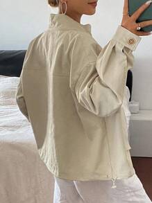 DAZY 女士休闲实用风格立领宽松短款街头风衣女夹克，秋季女装 - 卡其色 - 查看 3