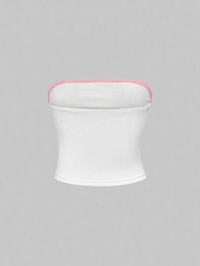 Anime Camisola blanca con estampado completo de diseño de píxeles con lazo en color rosa para mujer