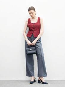 CUCCOO BIZCHIC 尖头粗高跟深蓝色系带简约女式浅口鞋，适合日常、通勤、工作装 - 藍色 - 查看 10