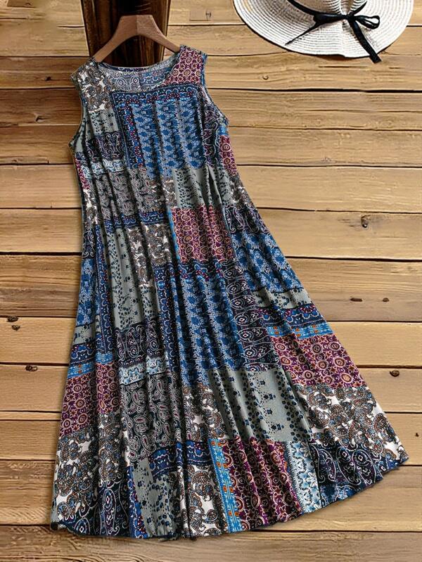 Rusticease Plus Size Summer Sleeveless Dress,Beach Dress Sundress,Holiday Outfits Boho