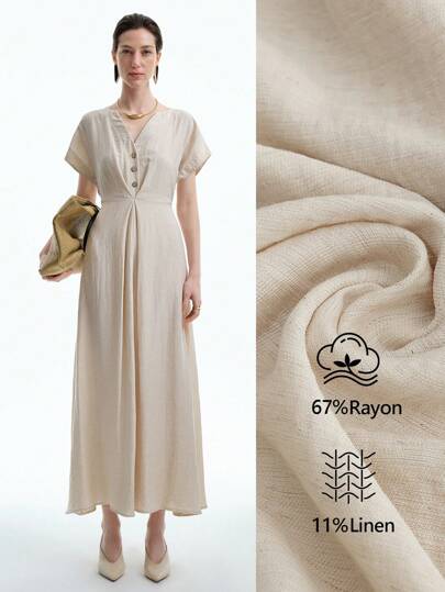 Lyxana 可变形 V 领优雅盖袖收腰 A 字裙，适合女士秋季、万圣节、返校节、返校、非洲连衣裙、女士非洲连衣裙、亚麻中长连衣裙、绷带连衣裙、休闲装。