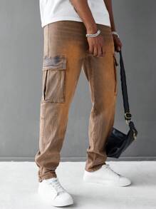 Manfinity Homme Men's Solid Color Pocket Casual Tapered Fit Jeans - Blue - View 3