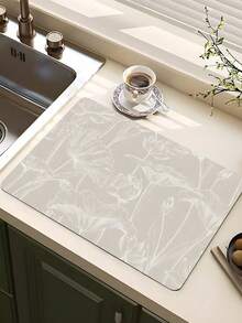 SHEIN 1 Stück Tischset mit Linienzeichnung von Blumen und Lotus, wasserdicht mit rutschfestem Gummiboden, Multifunktions-Küchen- und Esszimmer-Matte für Kaffeemaschine, Geschirrständer, Tellertrocken, rutschfeste Abtropfmatte und Kaffeekanne-Matte, geeignet für Espressomaschine, Gummirückseite mit weichem, saugfähigem Silikonmaterial