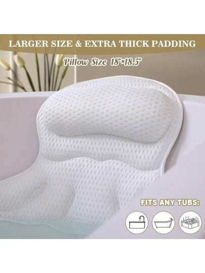 SHEIN Premium 4D Breathable Mesh Bath Pillow | Ergonomic Neck & Back Support Design, Strong Suction Cup | Removable Waterproof Pillow Cover, Home SPA Relaxation Bath Accessory, Pregnancy-Friendly Bathing Gift Bathroom Decor Summer Bathroom Accessories Back To School