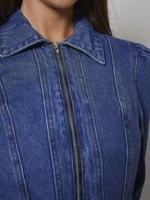 COSMINA Denim فستان جينز كاجوال مغسول مزود بسحاب - الأزرق - مشاهدة 5