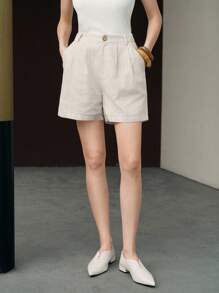 Uhlyne 女士高腰条纹休闲短裤，夏季 - 灰色 - 查看 4