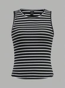 SHEIN EZwear 2 pezzi Set di top a canotta aderenti in tessuto a maglia a righe casual da donna, adatto per l'estate, uso quotidiano, versatile e confortevole