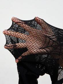 SHEIN EZwear Sexy Women Spider Web Mesh Leggings - Black - View 8