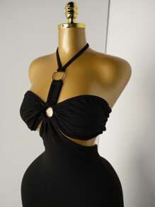 Mistrie “女士迷人金色露背连衣裙 - 优雅镂空紧身连衣裙、沙滩派对和晚礼服（沙特时尚）”