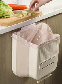 SHEIN 1件装折叠家用垃圾桶厨柜门式垃圾桶家庭厨房垃圾分类浴室卫生间收纳纸篓 - 彩色 - 查看 4