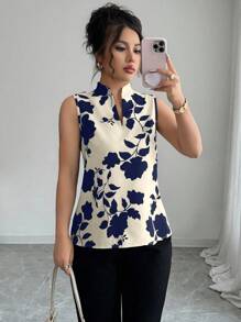 Elenzga Camisa sin mangas con cuello en V y estampado de silueta con media cartera - Multicolor - Ver 4