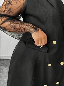 Elenzga A Plus-Size Elegant Commuter Lace Patchwork Spring And Summer Dress Fall Cloth For Women - Black - View 3