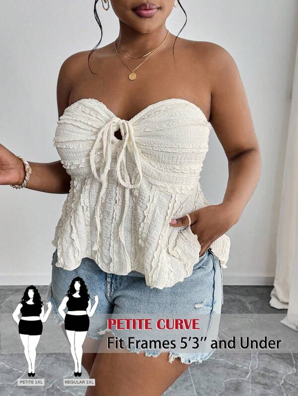 SHEIN PETITE CURVE Damen Große Größen Sommer Urlaub strukturierte Front Bandeau Top mit Schleife