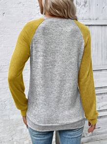 SHEIN LUNE 女式撞色圆领插肩袖休闲宽松运动衫套头衫秋季 - 彩色 - 查看 2