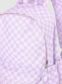 SUMWON Stylish Checkerboard Pattern School Backpack Essential Daily Student Bag With Two Adjustable Straps And Front Pocket For Organization Kids Children Teens - Mauve Purple - View 4