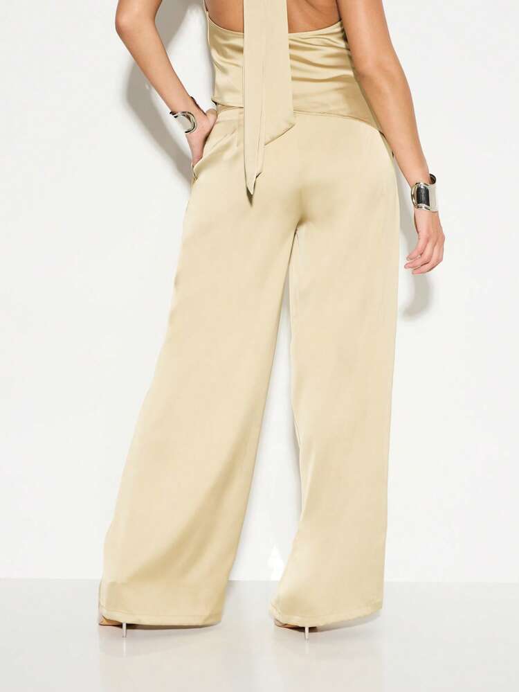 KIZN Pantalones Palazzo con detalle plisado en la cintura