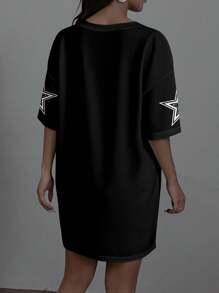 SHEIN EZwear 女式休闲运动V领网眼宽松迷你连衣裙，适合夏季运动比赛，拼色，23号印花 - 彩色 - 查看 2