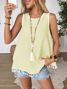 EMERY ROSE Top de tirantes con flecos y rayas para mujer, ideal para vacaciones