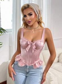 SHEIN 1pc Delicate Pink Satin Sexy Bowknot Strap Camisole Shapewear For Women - Dusty Pink - View 3