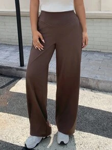 Dazy Plus Plus Size Women Elastic Fitted Straight Leg Casual Knit Pants - Coffee Brown - View 6