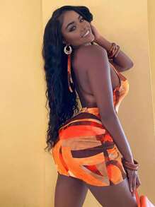 INAWLY 女式性感全印花低胸露背紧身迷你连衣裙，夏季海滩休闲装 - 彩色 - 查看 2