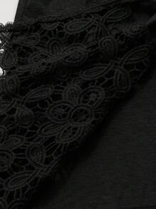 Rusticease Chaqueta de talla grande con patchwork de encaje de unicolor - Negro - Ver 6