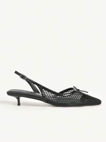 CUCCOO CHICEST Women's Pointed Toe Bowknot Mesh Patchwork Kitten Heel Elegant Commuter Fashion Black Mesh High Heel Sandals, Suitable For Afternoon Tea, Date, Workplace, Halloween - Black - View 8