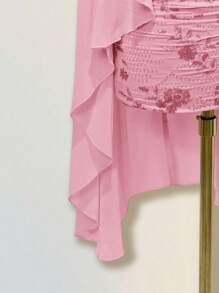 Sweetina 女士宽松度假休闲披肩衬衫，多种穿法 - 垂坠领口、露背、系带 - 粉色 - 查看 4