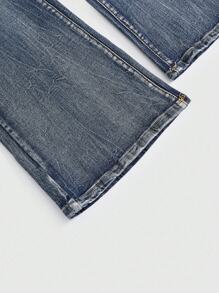 Betty Boop | ROMWE Y2K 机车风水钻翅膀卡通图案做旧喇叭低腰牛仔裤