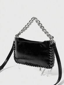 ROMWE Goth Túi đeo chéo đính đá thời trang hình thánh giá và nhện - màu đen - Xem 5