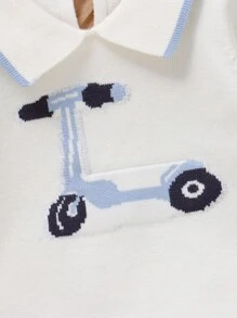 SHEIN Playful Pals 2pcs Baby Boy Casual Sweater Co-Ord Set - White Sweater With Toy Car Pattern + Knitted Blue Pants, Soft & Comfortable For Daily, Outing, Travel, Holiday, Home, Daycare, And Play Fall Winter - Blue and White - View 9