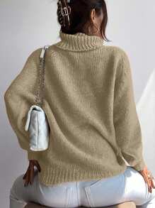 Cloudara Turtleneck Raglan Sleeve Jumper - Khaki - View 2