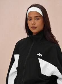 MUSERA Chaqueta deportiva de nailon con cuello oversize, paneles de contraste y cremallera completa. Solo para The Book Shop, estilo oversized, deportivo para aeropuerto, festival, invierno y primavera - Negro - Ver 5