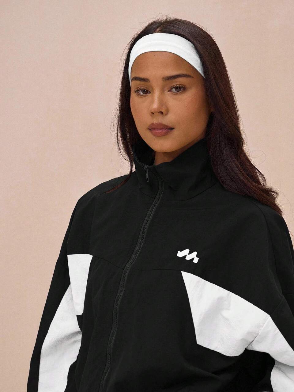 Oversized Collared Nylon Track Jacket Contrast Panel Full Zip Through Top Only The Book Shop Oversized Airport Sporty Festival Winter Spring
