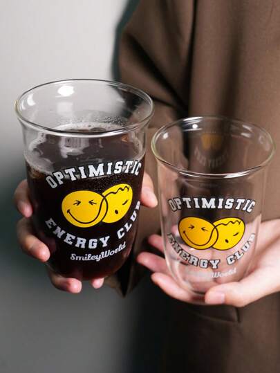 SmileyWorld® | SHEIN 1pc Letter & Cartoon Pattern Creative High Borosilicate Glass Cup, Simple Transparent Coffee Or Milk Mug