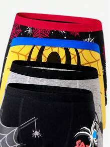 8 件/包 青少年男孩舒适蜘蛛印花棉质内裤，返校时尚青少年男孩平角裤 返校时尚 - 彩色 - 查看 5
