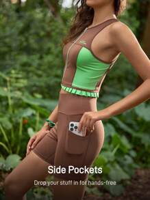 In My Nature Conjunto de chaleco y shorts versátil y casual de bloques de color, ropa deportiva para actividades al aire libre y entrenamiento para mujeres