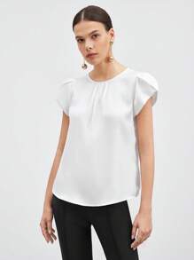 SHEIN BIZwear Women's Solid Color Round Neck Short Sleeve Shirt