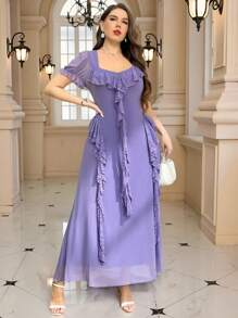 SHEIN Clasi Elegantes Rüschenkleid mit Herzausschnitt für Damen in Große Größen