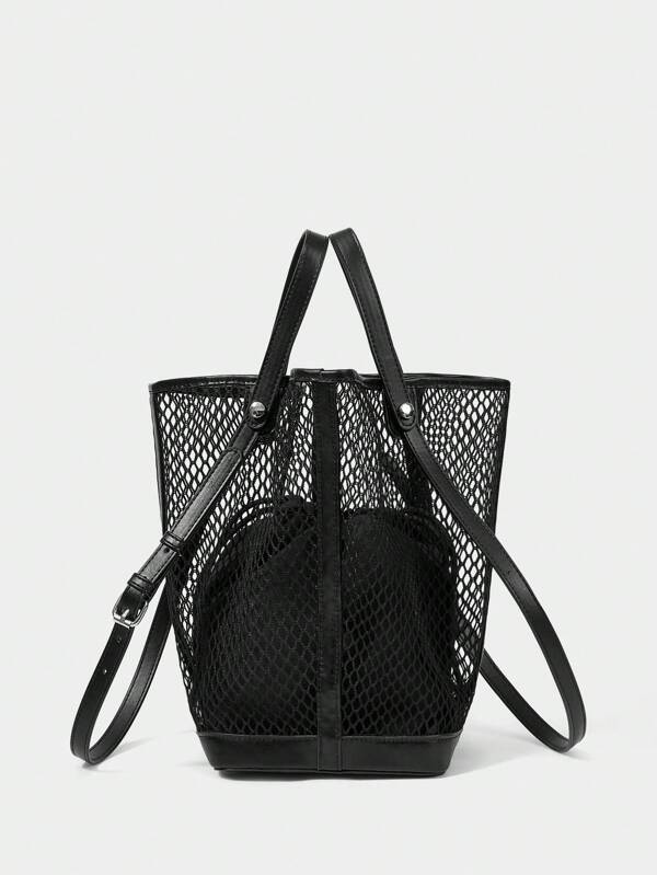 SHECARRY Women Solid Color Hollow Out Large Capacity Fashion Tote Shoulder Bag